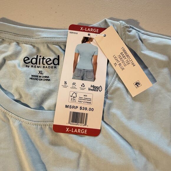 Edited by Remi Bader Women's Light Blue Stretch Baby Tee Size XL New - Picture 11 of 11